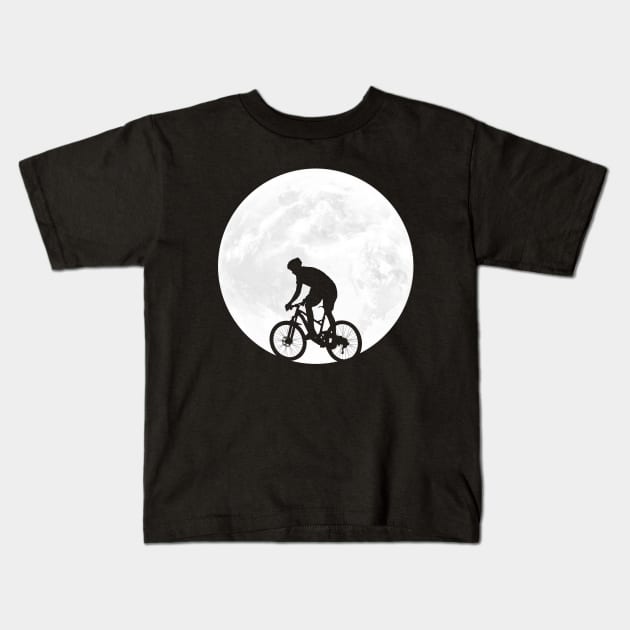 Cyclist Shadow in Full Moon Kids T-Shirt by ChapDemo